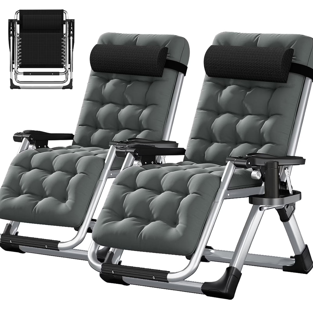 NAIZEA 2 Pack Zero Gravity Chair, Foldable Portable Lawn Recliner with Cushion, Headrest, Cup Holder, Black