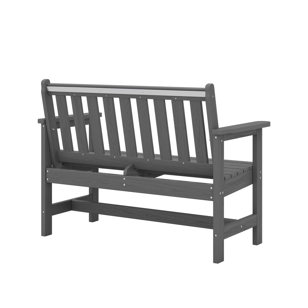 SERWALL Outdoor Bench for 2-Person, Weather-Resistant HDPE with Aluminum Reinforcement, Supports 660 lbs, Comfortable Seating for Patio, Garden, and Porch, Black
