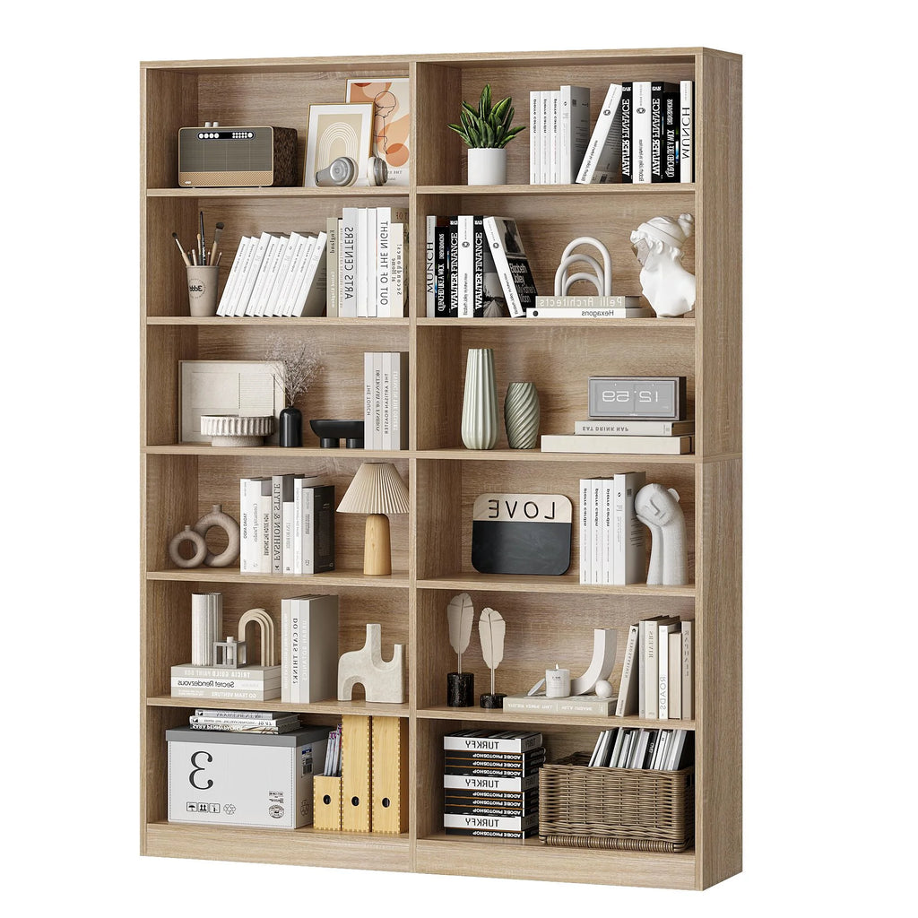 Homfa 74.3�� Double Wide 6-Tier Bookcase, Extra Large Wooden Freestanding Display Bookshelf for Home Office Living Room, White