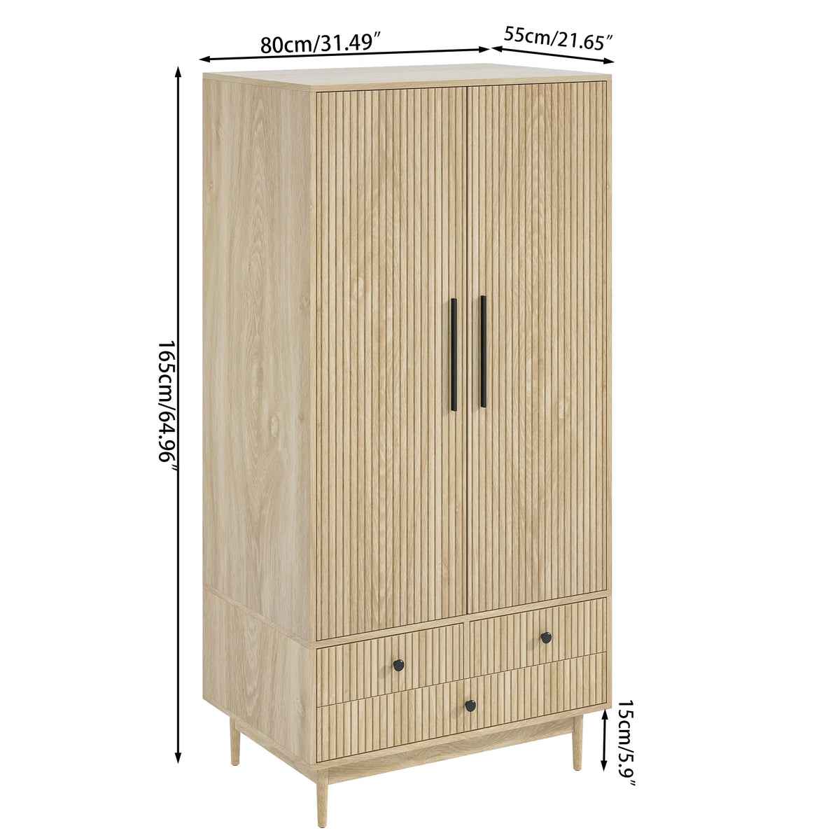 Armoire Wardrobe Closet, Closet Wardrobe Cabinet with Drawers and Hanging Rail for Bedroom, White