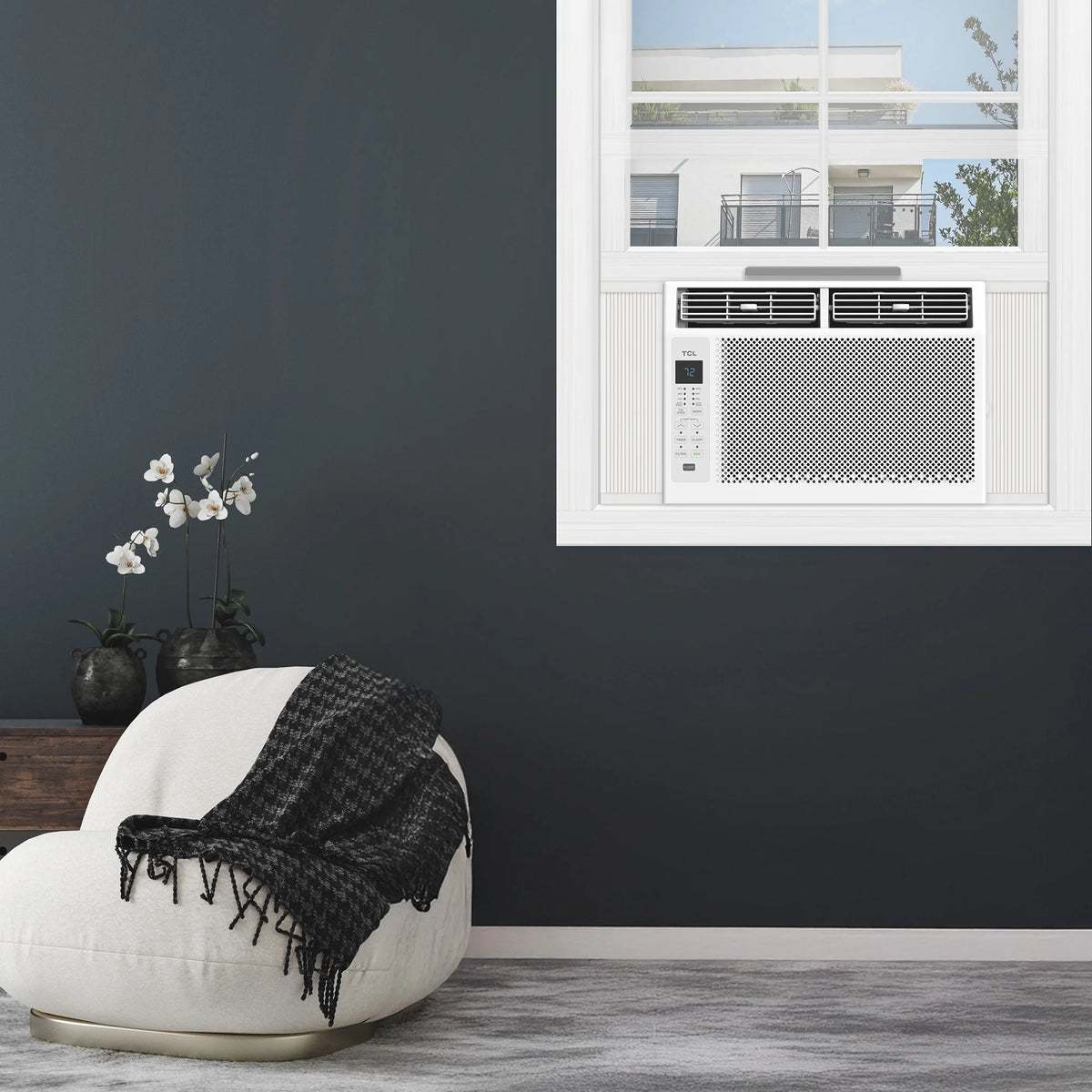 TCL 5,000 BTU Window Air Conditioner, Fan & Dehumidifier, 150 Sq. Ft., Remote Control, Easy-to-Use, Reusable Filter, Compact, Quiet, White, W5W3M