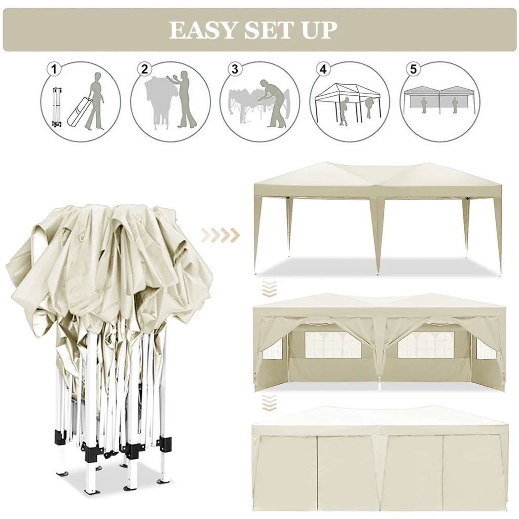 10'x20' Pop Up Canopy Tent with 6 Removable Sidewalls & Portable Rolling Bag �?Waterproof UPF 50+ Shade for Parties, Beach, Weddings & Camping