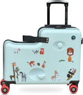 Cegali 2025 Itsy Rider 20" Ride-on Suitcase for Kids with Double Spinner Red Wheels (Green Safari)