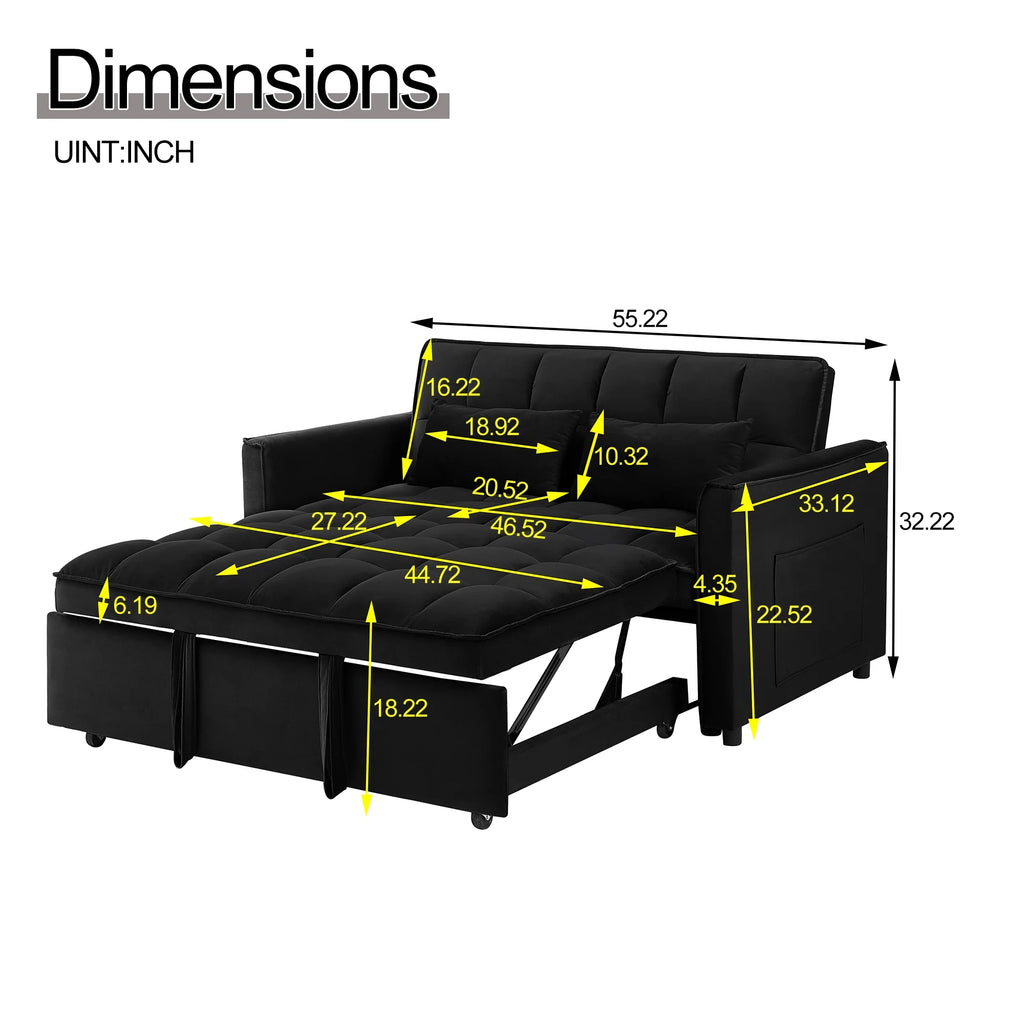 Convertible Sofa Bed,3-in-1 Sleeper Sofa with Pull Out Bed,Sleeper Futon Couch Loveseat with Adjsutable Backrest and Pillows for Living Room,Gray