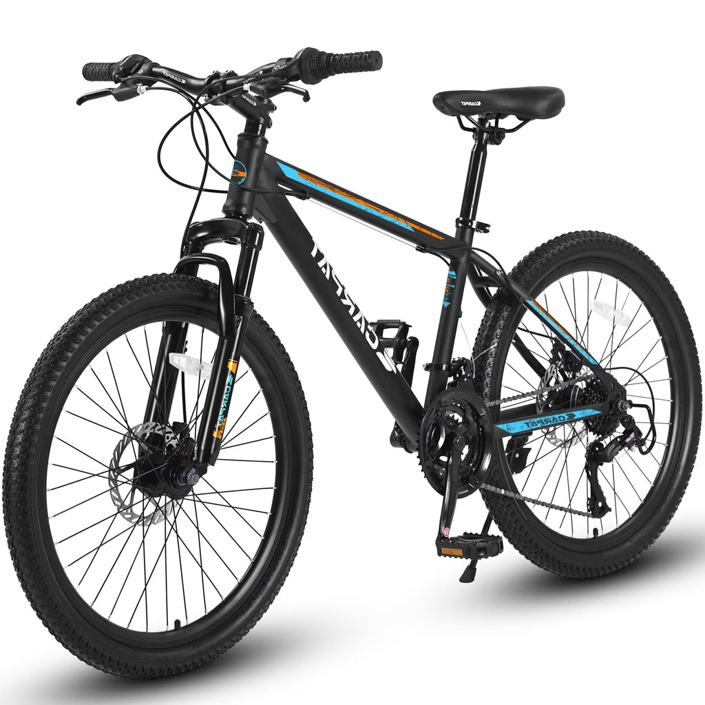 26 inch Mountain Bike for Men, Adult Mountain Bike with Shimano 21 Speed & Disc Brakes, Black Orange