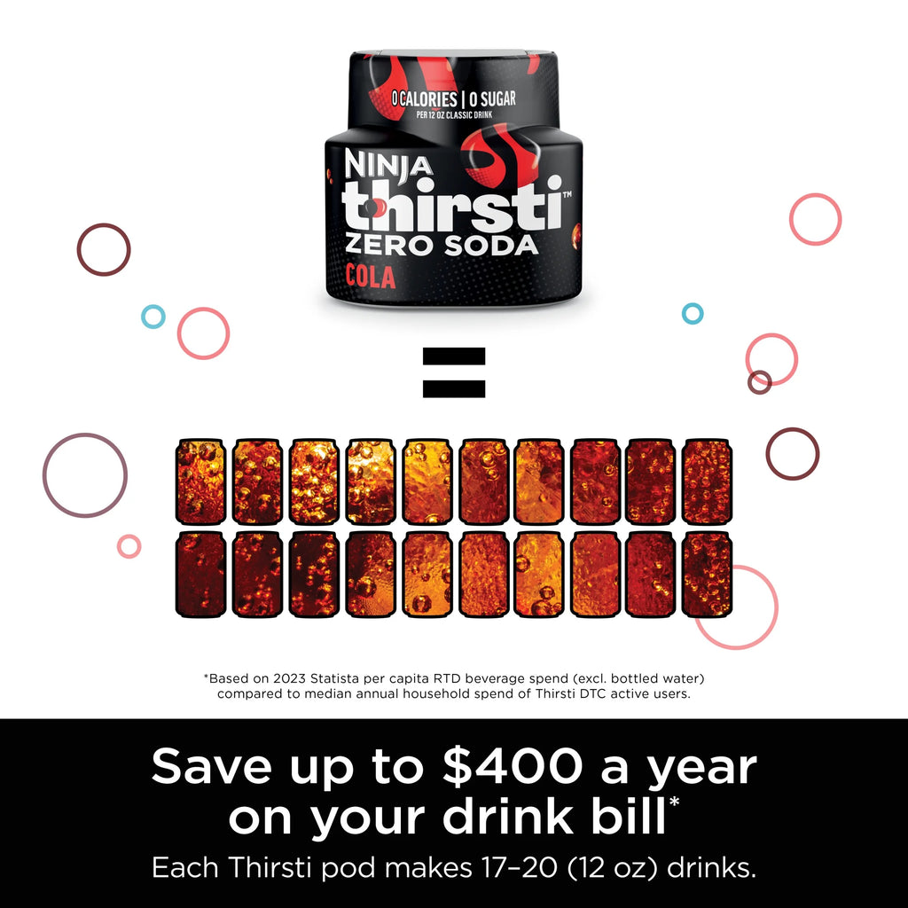 Ninja Thirsti Drink Maker, Still, Sparkling Custom Drink Kit, with CO2 Canister, Flavors, and 48 oz Reservoir