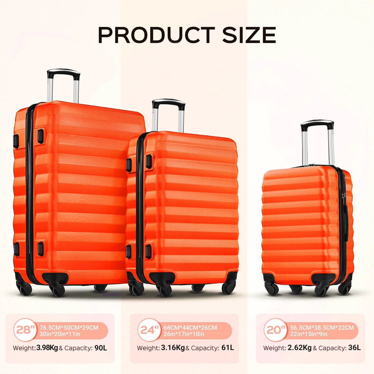 9 Piece Luggage Sets, Hard 20 24 28 inch Luggage with 6 Pieces Organize Bags Travel Suitcases Sets with Wheels, Rose