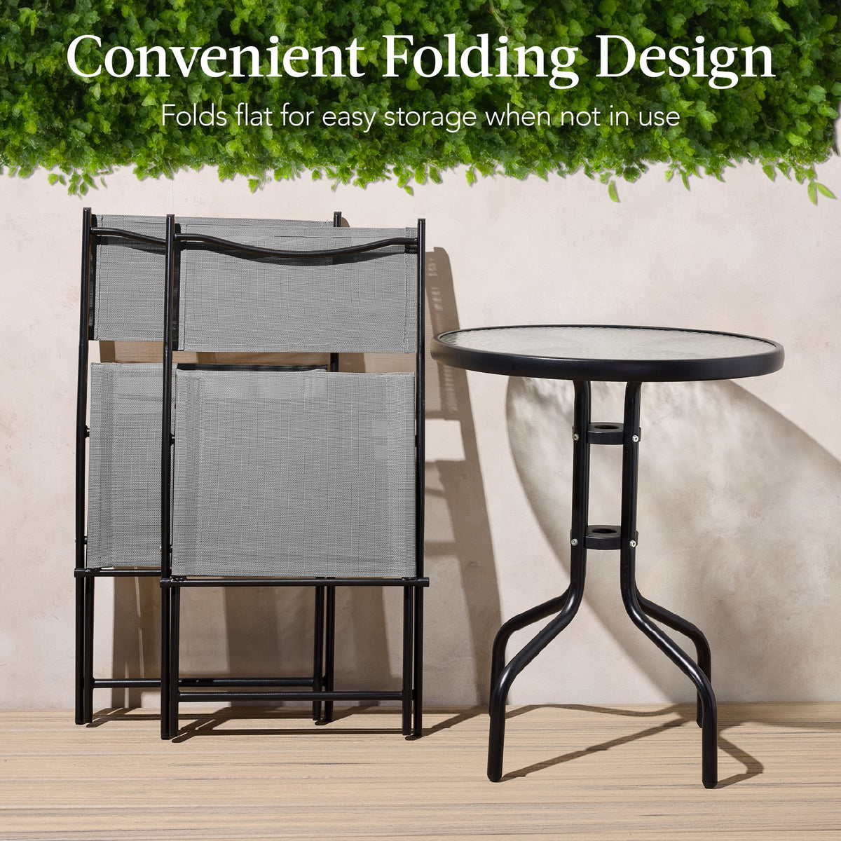 Best Choice Products 3-Piece Patio Bistro Dining Furniture Set w/ Glass Tabletop, Folding Chairs - Gray