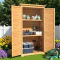 63.2" Outdoor Storage Cabinet, Lofka  Lockable Doors Garden shed with Adjustable Shelves| Asphalt Roof| Ventilate Shutter, Wood Shed with Large Storage Space, Waterproof Roof for Garden, Natural