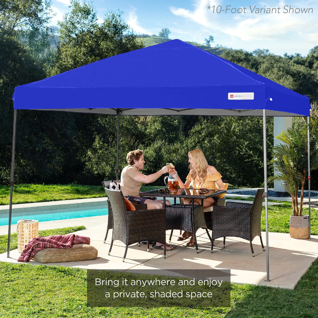 Best Choice Products 12x12ft Easy Setup Pop Up Canopy w/ 1-Button Setup, Wheeled Case, 4 Weight Bags - Navy Blue