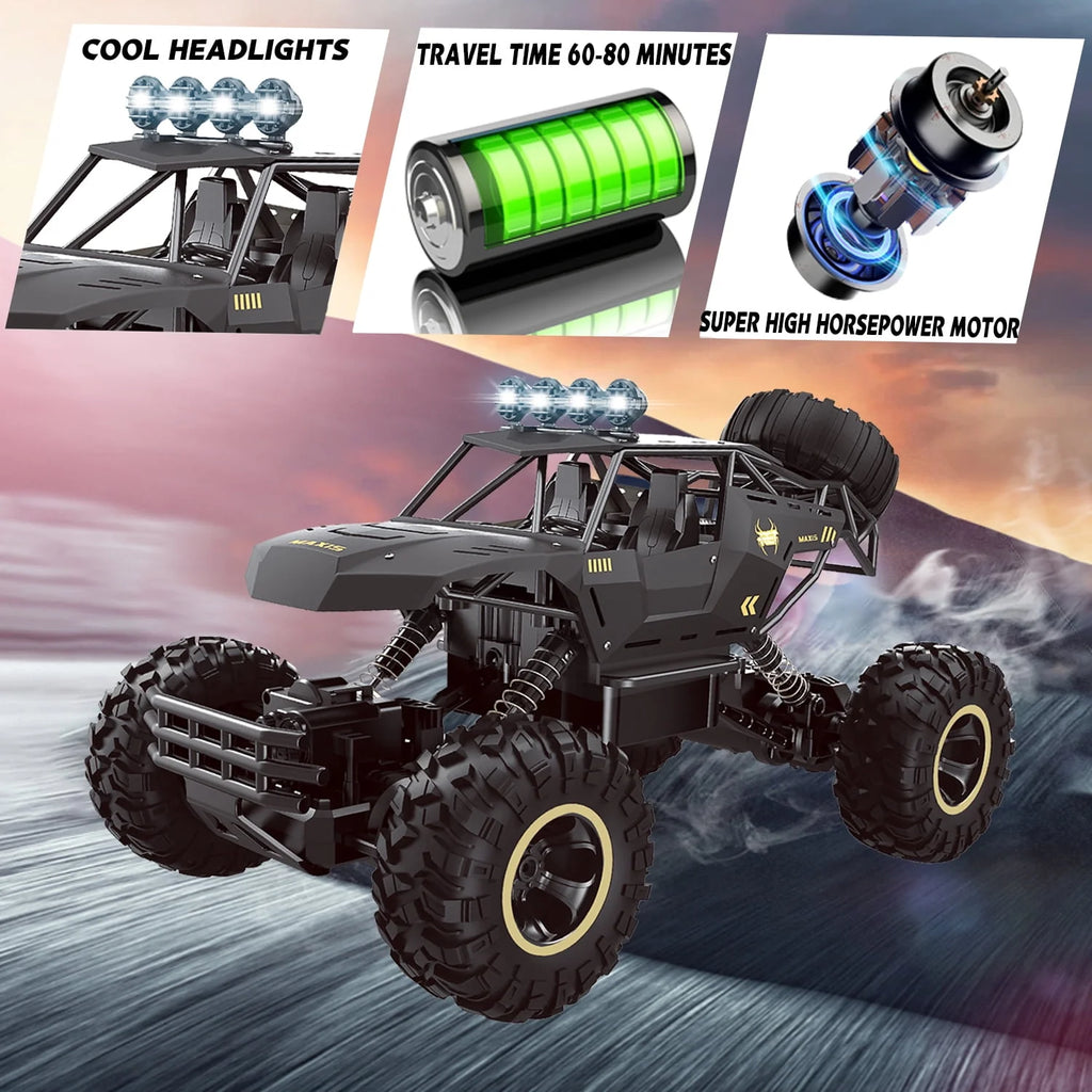 4DRC 1:12 Rc Car,off Road Truck Remote Control Car Metal Shell 2.4G 4WD Dual Motors, with 2 Batteries Black