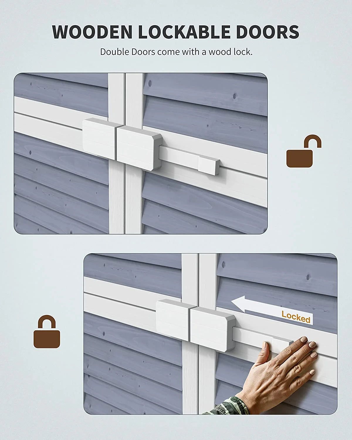 63.2" Outdoor Storage Cabinet, Lofka  Lockable Doors Garden shed with Adjustable Shelves| Asphalt Roof| Ventilate Shutter, Wood Shed with Large Storage Space, Waterproof Roof for Garden, Natural