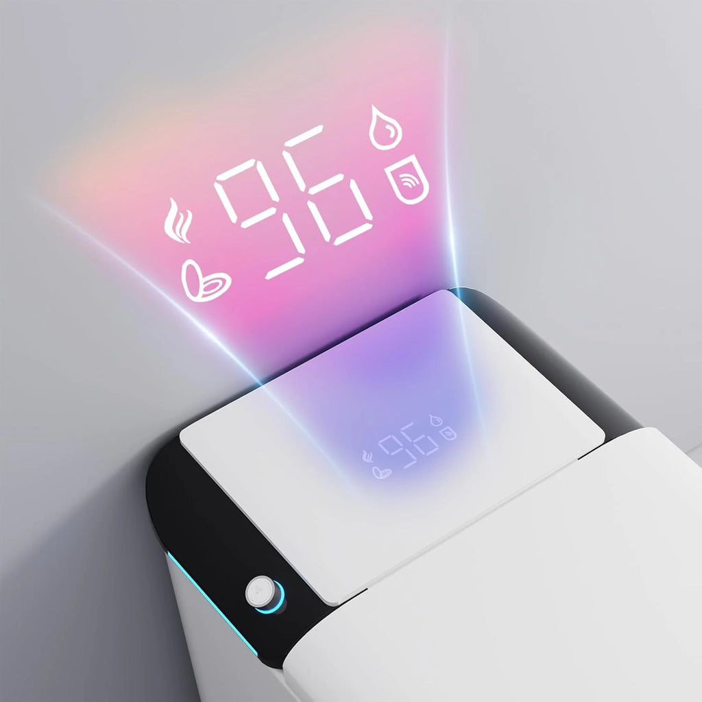 LALAHOO Smart Toilet with Bidet Built in, Auto Open & Close, Elongated Heated seat, Foot Sensor Flush, LED Display, Warm Water Wash, Dryer, Night Light, Black