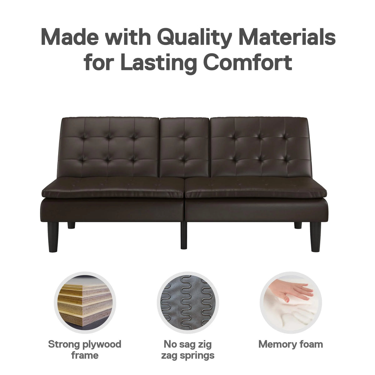 Mainstays Memory Foam 71.5" Futon with Cupholder and USB, Black Faux Leather