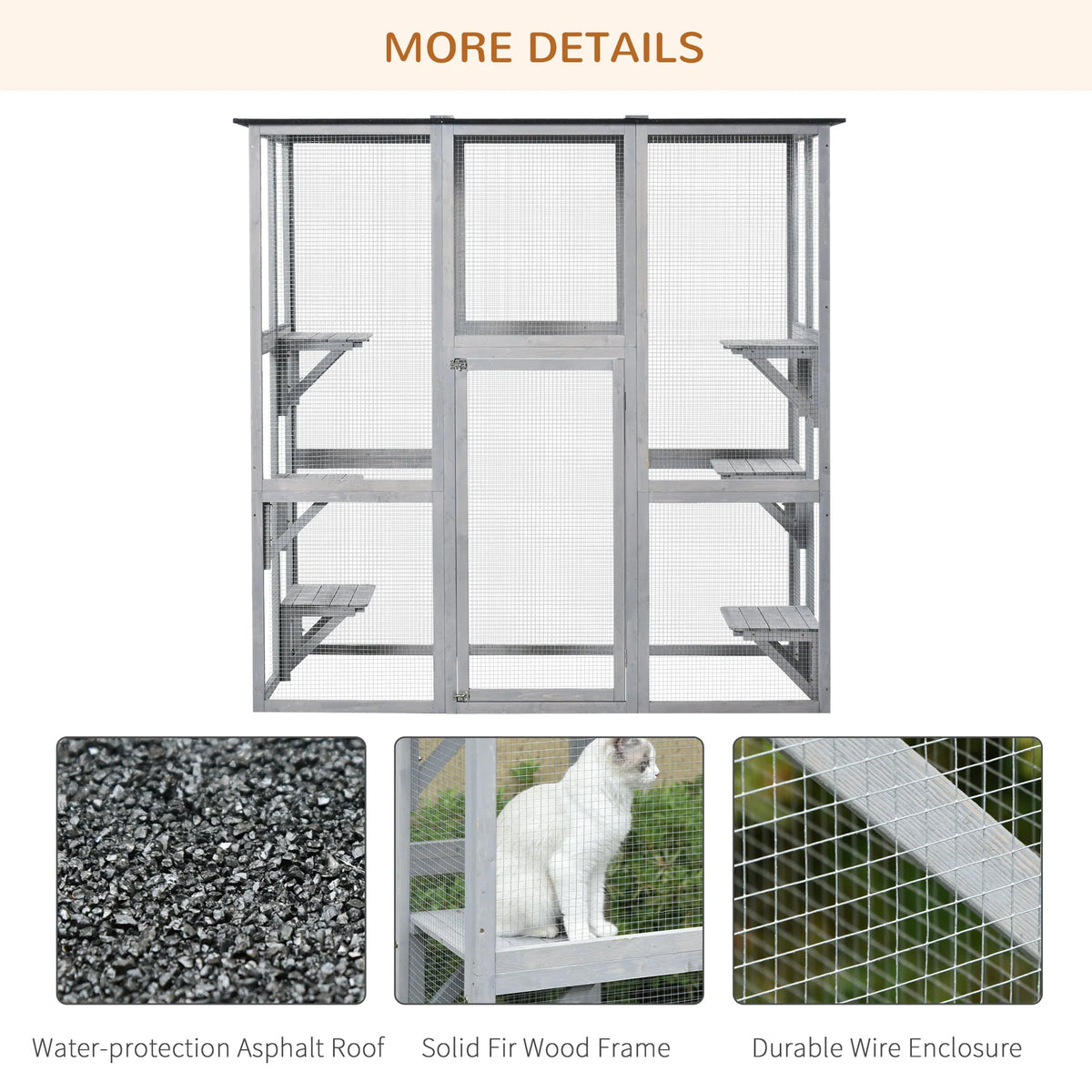 PawHut Wooden Catio Enclosure with Weather Protection, 6 Platforms, Outdoor, Large, 71" x 38.5" x 71"