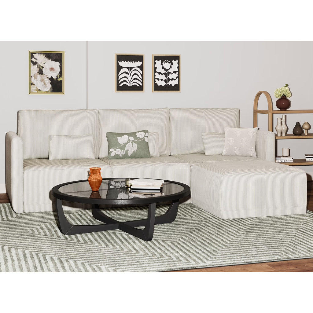 Beautiful Drew Modular Sectional Sofa with Ottoman by Drew Barrymore, Gray Fabric