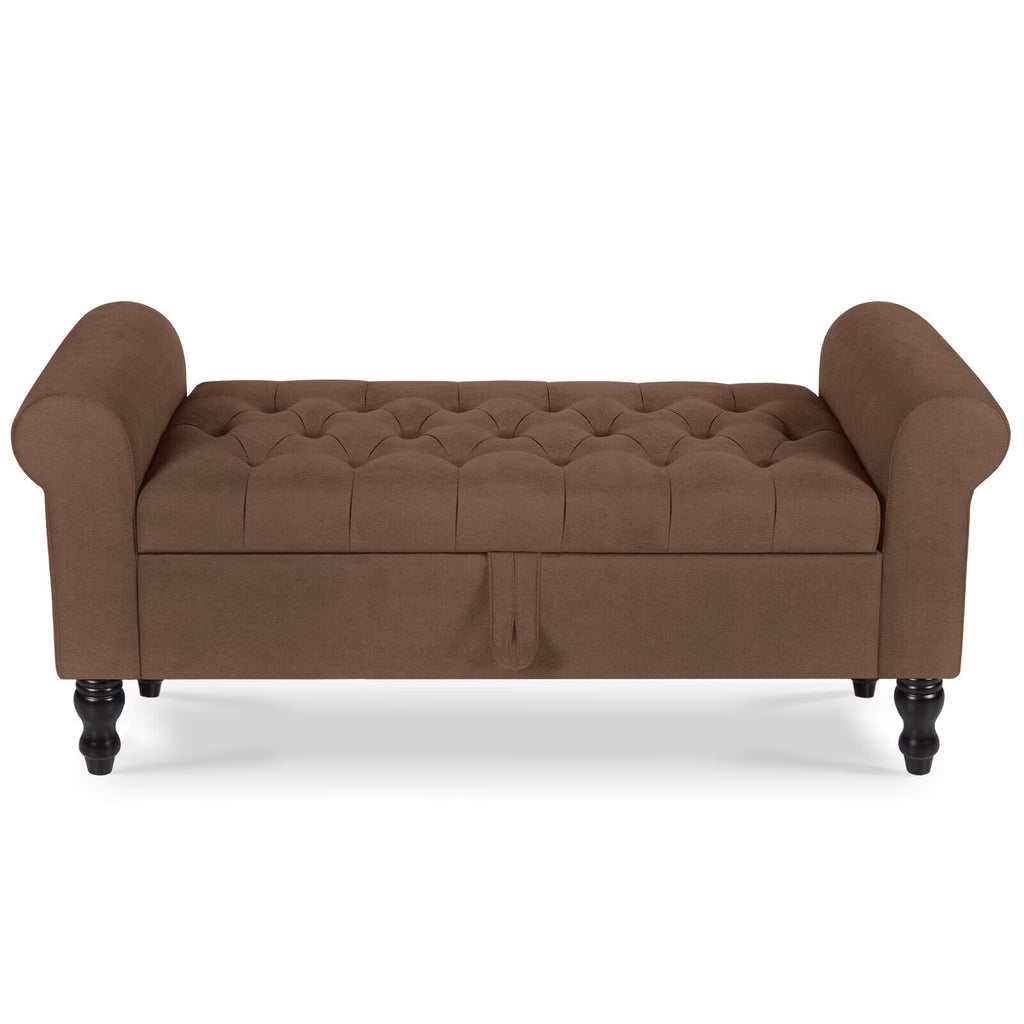 Storage Bench with Upholstered Rolled Arm Ottoman Bench Couch w/ Solid Wood Legs for Bedroom End of Bed,and Living room,Gray