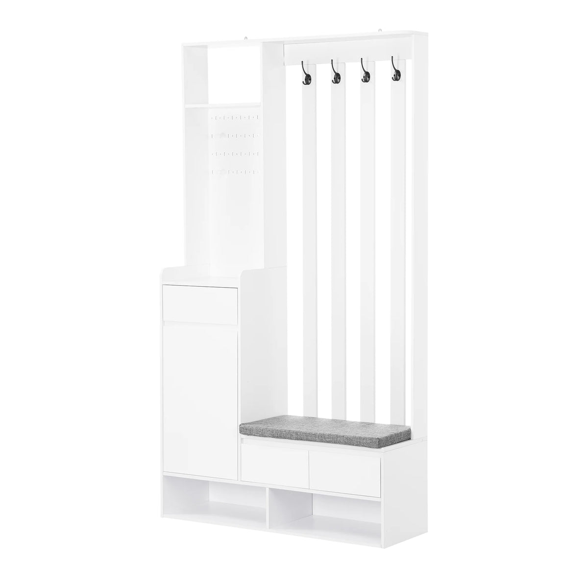 Harper & Bright Designs Farmhouse Hall Tree with Bench and Shoe Storage, Mudroom Bench with Coat Rack and Adjustable Shelves for Hallway, Living Room, White