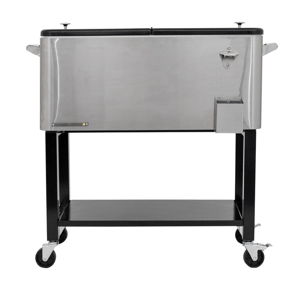Permasteel 80-Qt Outdoor Steel Patio Cooler with Removable Basin, Rolling Cooler with Wheels, Teal Green