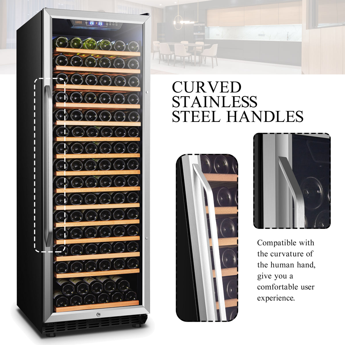Lanbo 165 Bottle Built-in Black Single Zone Wine Cooler 24 inch Width