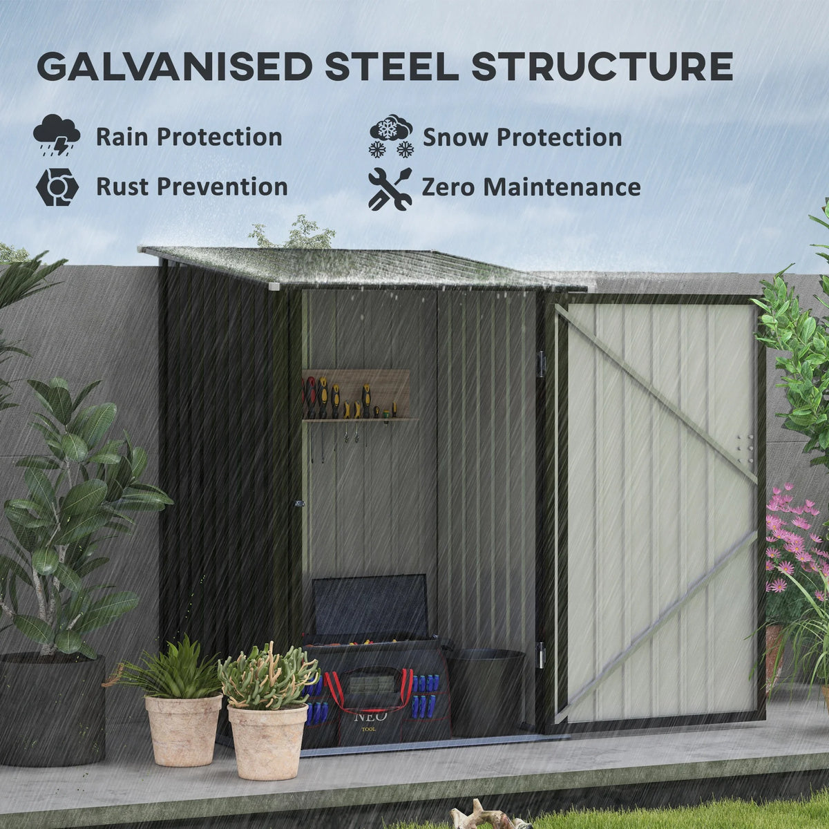 Outsunny 4.6' x 9' Metal Outdoor Storage Shed, Garden Utility Tool House with Double Lockable Doors for Backyard, Patio, Lawn, Garage, White