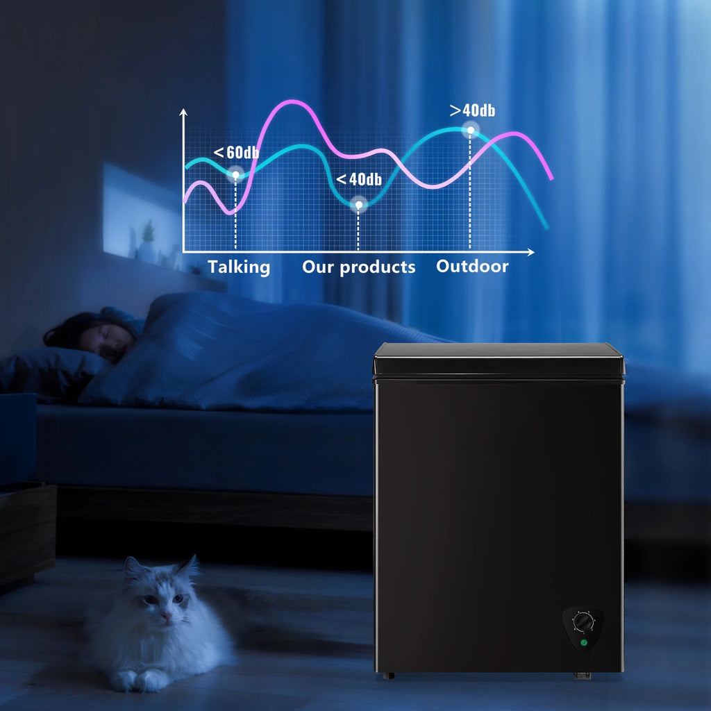 3.6 Cu.ft Chest Mini Freezer with Wheels Deep Freezer for Bulk Storage Top Open Door 2 Removable Baskets 7 Modes Temperature for Home Apartment Kitchen Black