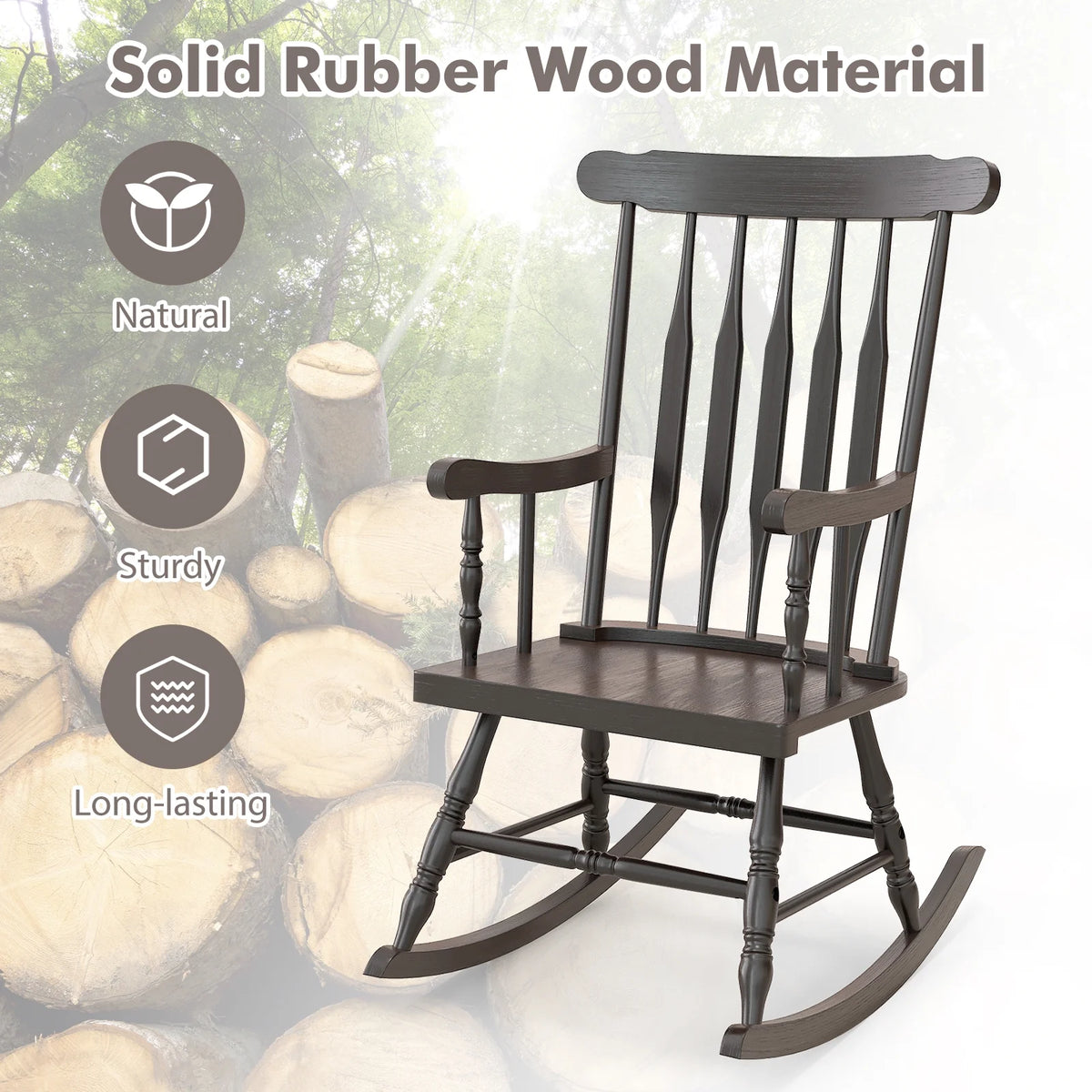 Costway Solid Wood Rocking Chair Porch Rocker Indoor Outdoor Seat Glossy Finish White