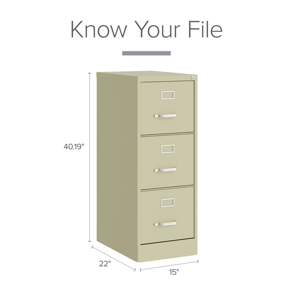 Hirsh 22" Deep 3 Drawer Letter Width Vertical File Cabinet, Commercial Grade, Gray