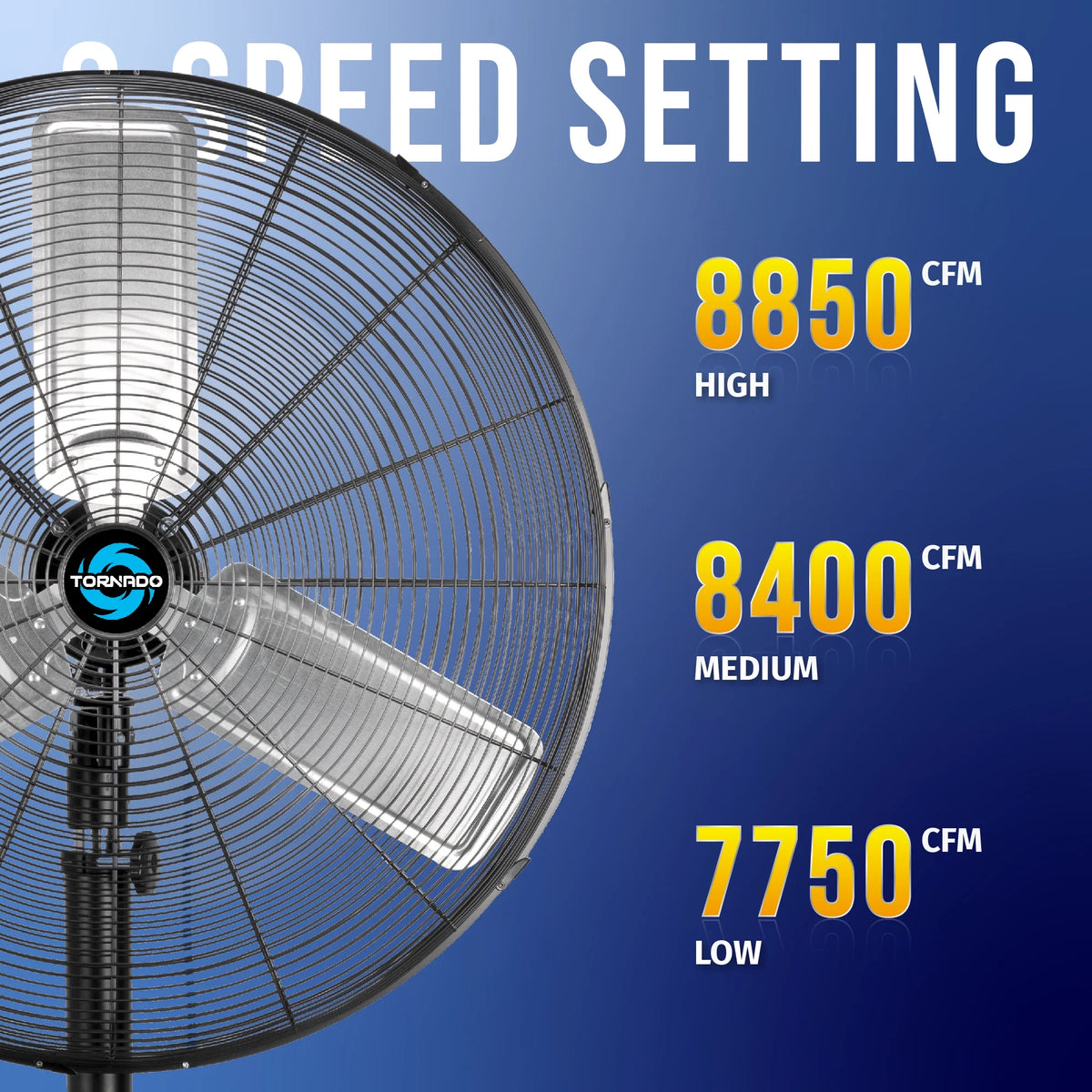 Tornado - 20 Inch High Velocity Metal Oscillating Pedestal Fan - Commercial, Industrial Use Water-Resistant