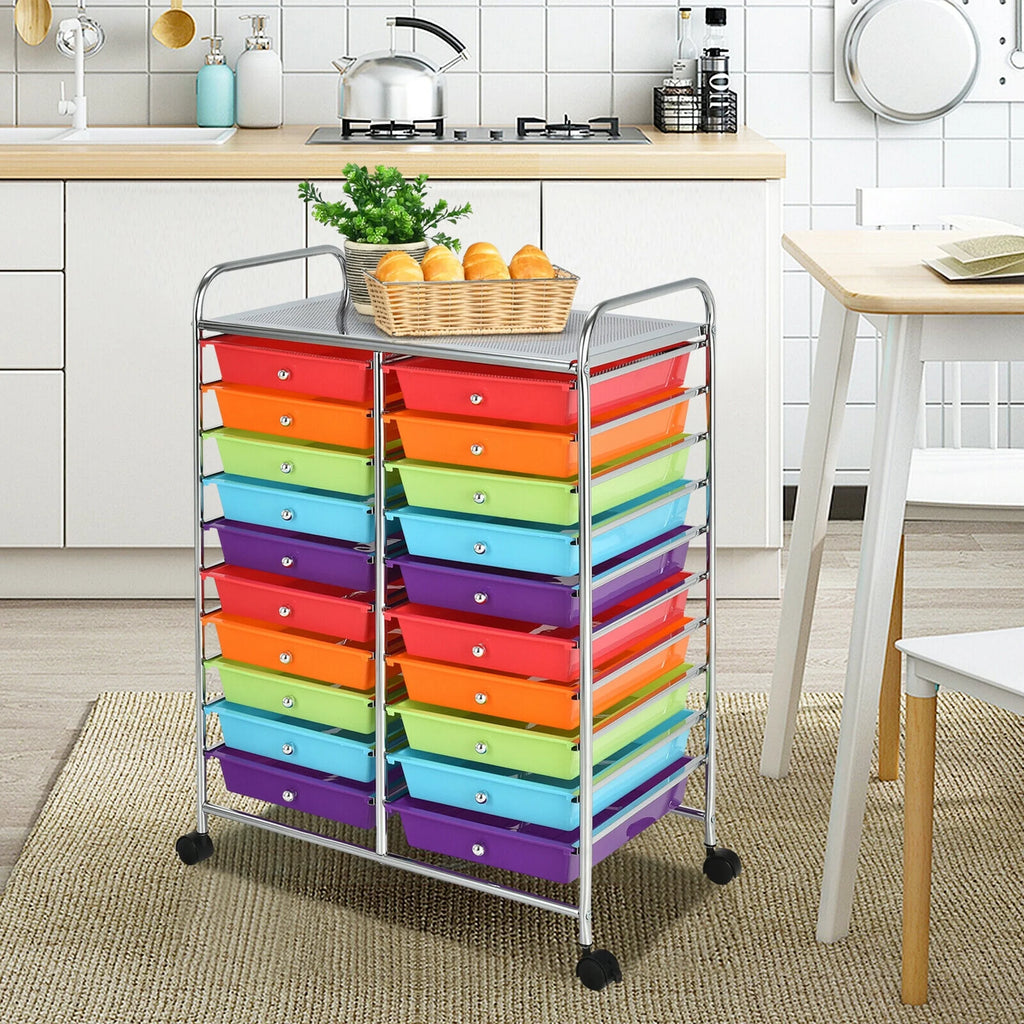 Gymax Office Rolling Cart 20 Storage Drawers Scrapbook Paper Studio Organizer Mutlicolor