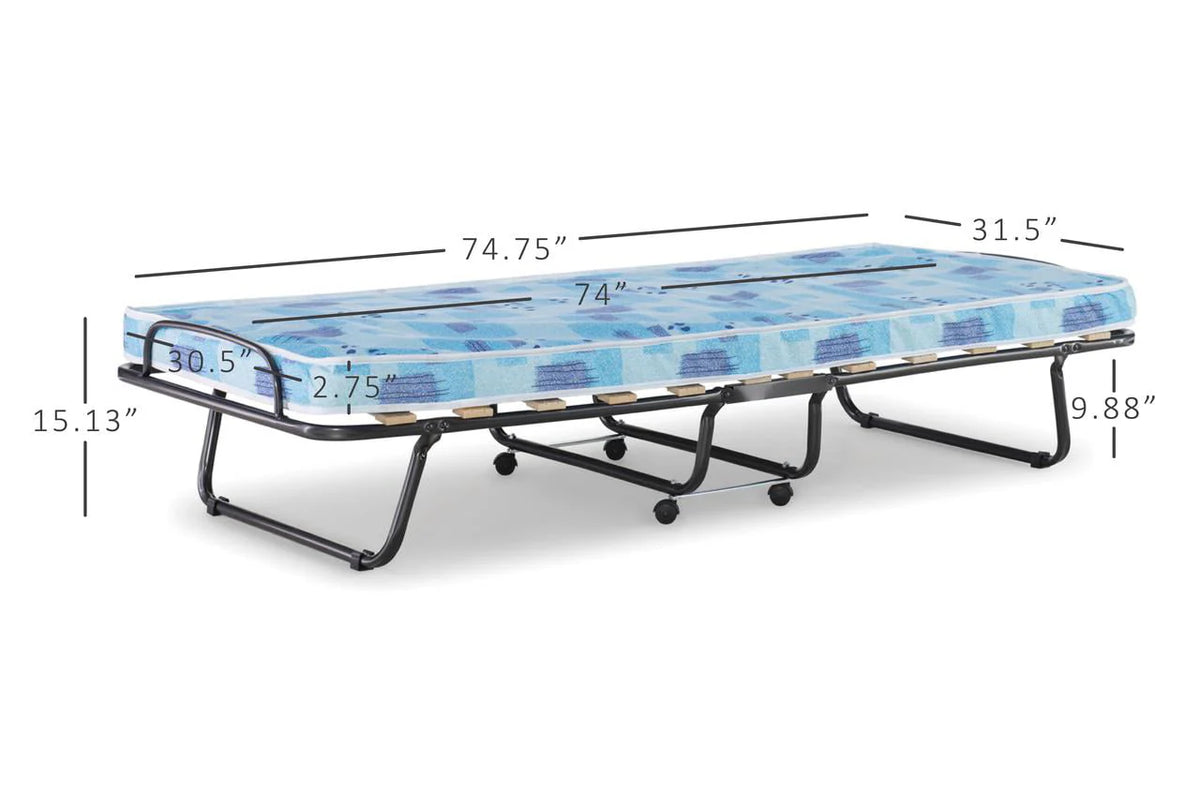 Linon Roma Folding Rollaway Guest Bed with 2.75" Foam Mattress with Memory Foam Layer, Single-Size