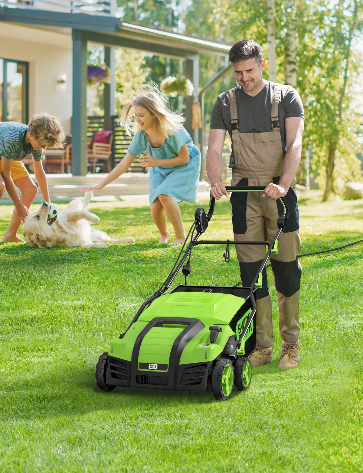 SWIPESMITH 16�� 15 Amp Electric Dethatcher Scarifier, Lawn with 5-Position Depth Adjustment, 14.5 Gal Removable Thatch Collection Bag, Quick-Fold, Keeps Health