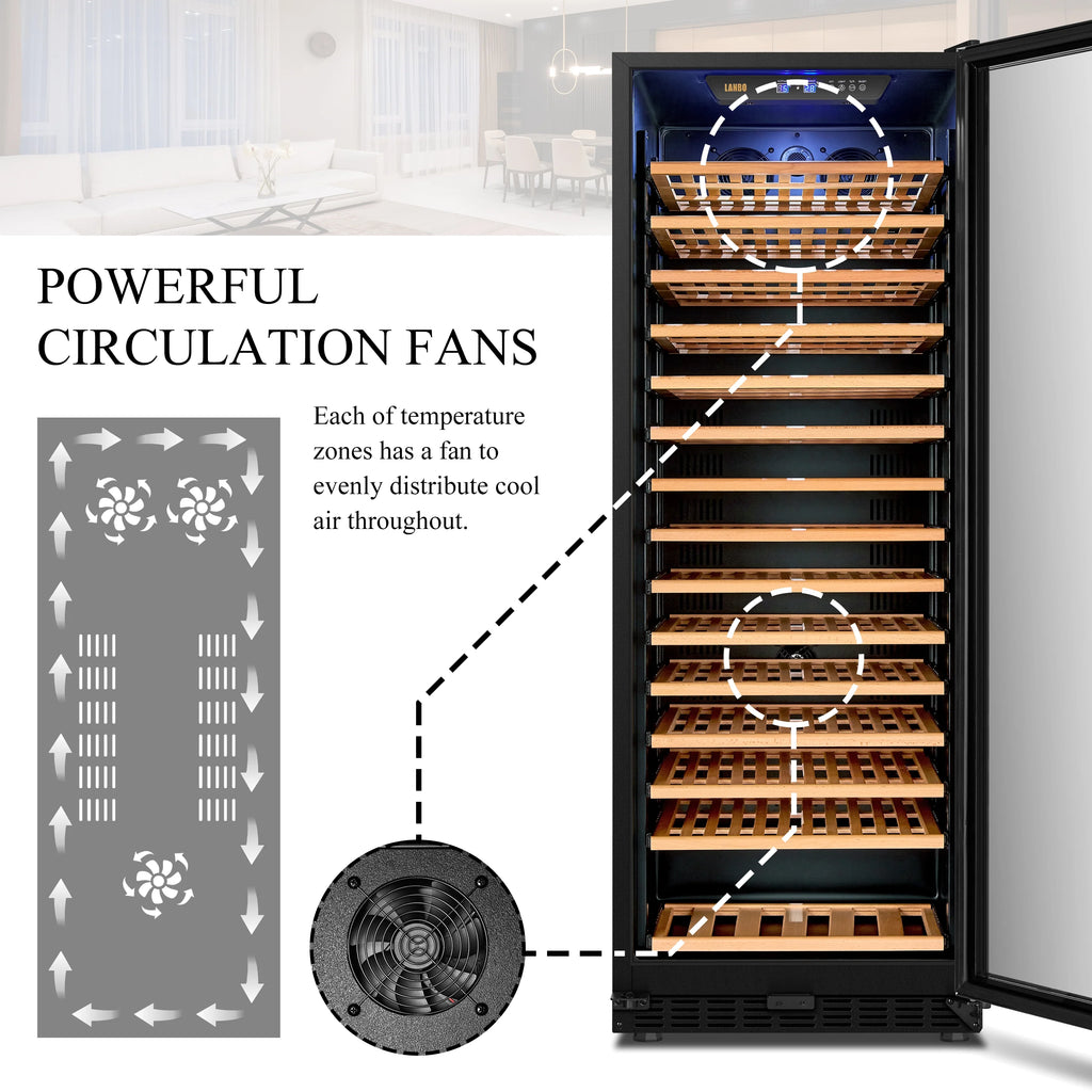Lanbo 165 Bottle Built-in Black Single Zone Wine Cooler 24 inch Width