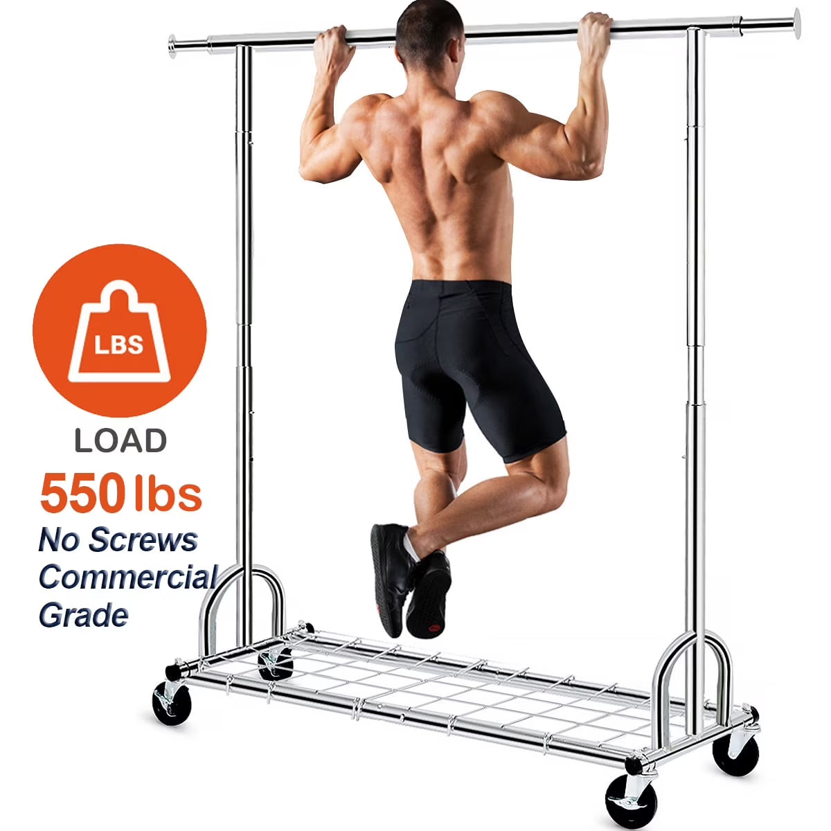 Hokeeper 550 lbs Heavy Duty Commercial Grade Garment Rack Portable Freestanding Modern Clothes Rack, Silver