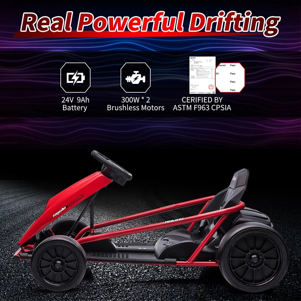 Kojooin Go Kart for Kids,24V Battery 300WX2 Motors Pedal On Foot Go Cart,8MPH High Speed Drifting Car with Slow Start Function,Rose red