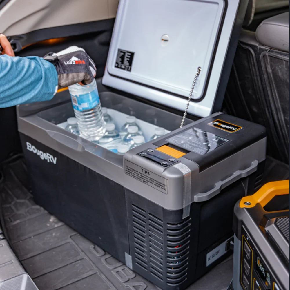 BougeRV Portable Car Refrigerator CRPRO 21 Qt, 12 Volt Fridge Compressor Freezer with -8�H~50�H Cooling Range, 12V/24 DC & 110-240 AC for RV Truck Vehicle Boat Outdoor & Home Use Black