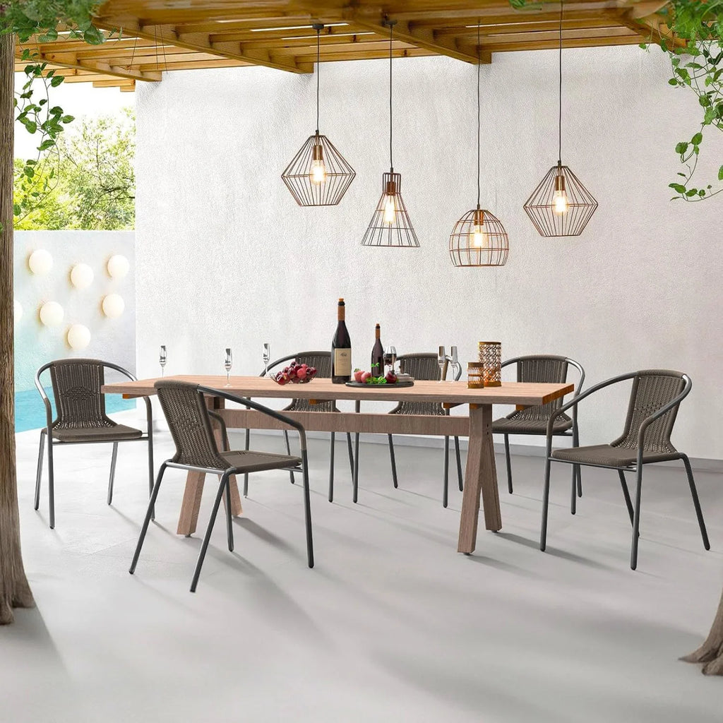 ELPOSUN Outdoor Dining Chairs Set of 6, Wicker Patio Chairs with Metal Frame, Rattan Indoor-Outdoor Chairs for Bistro, Deck, Backyard, Porch, Restaurant Stack Chair 6 Pack (Black)