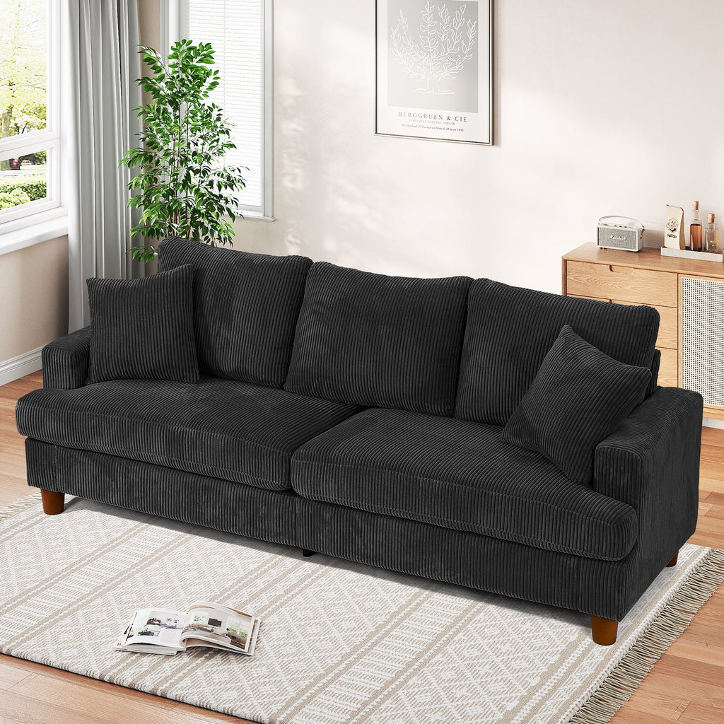 87" Corduroy Sofa,3 Seater Sofa with Extra Deep Seats,Neche Comfy Upholstered Couch for Living Room,2 Pillows,Green