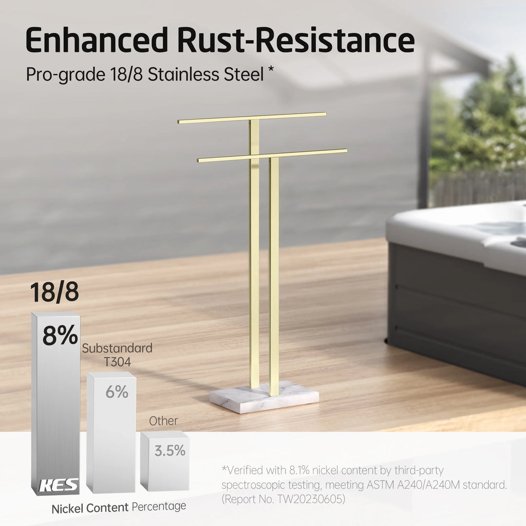KES Freestanding Towel Rack for Bathroom 2-Tier, Floor Towel Stand with Heavy Marble Base, 18/8 Stainless Steel Brushed, WMBTR003BS