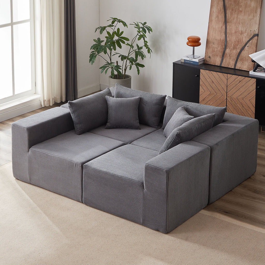 104-Inch Corduroy Modular L Shaped Sectional Sofa,Luxury Floor Couch Set,Upholstered Indoor Furniture,Foam-Filled Compressed Sofa for Living Room,Bedroom,4 PC Free Combination  ?