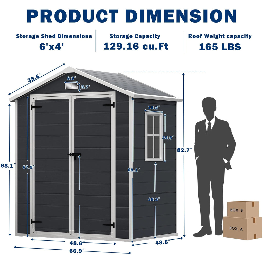 Outdoor Shed & Storage, Seizeen All-Weather Plastic Sheds 82'' H, Sloped Top Garden Shed with Window, Heavy-Duty Resin Outdoor Storage W/Floor, Gray