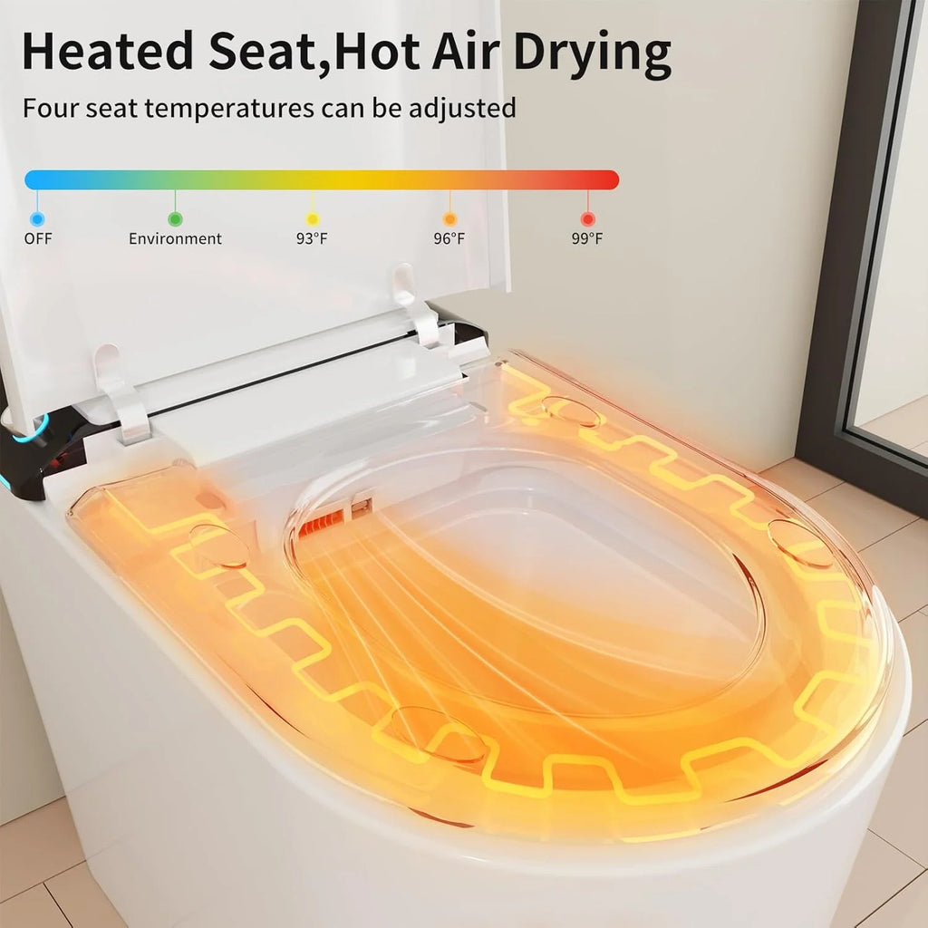 LALAHOO Smart Toilet with Bidet Built in, Auto Open & Close, Elongated Heated seat, Foot Sensor Flush, LED Display, Warm Water Wash, Dryer, Night Light, Black