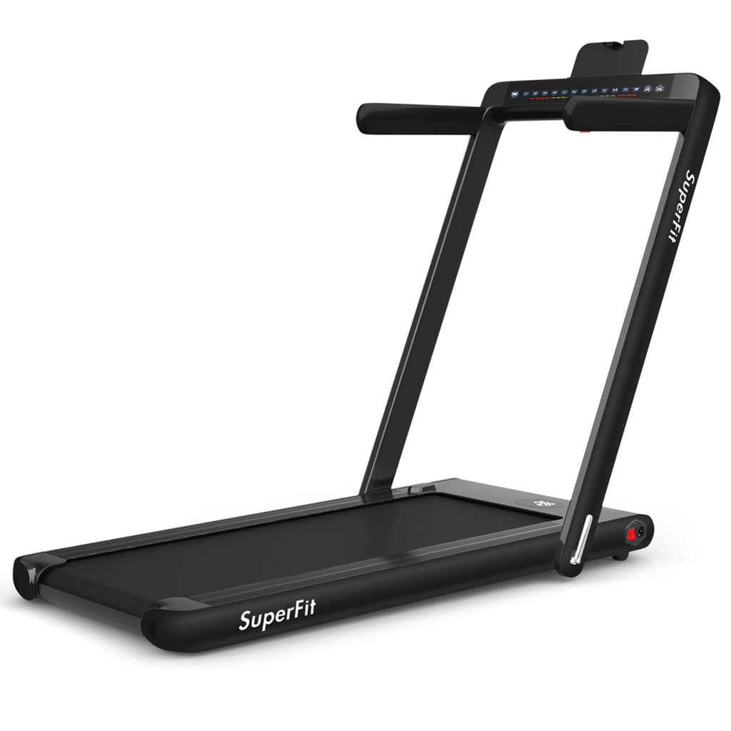 Gymax 2 in 1 Folding Treadmill 2.25HP Running Machine w/ Dual Display APP Control Black