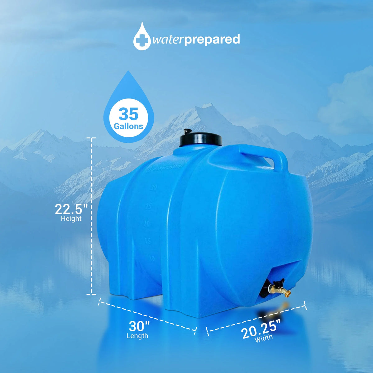 WaterPrepared 35 Gal Water Tank w/Large Cap, 3/4" Brass Spigot & Handles