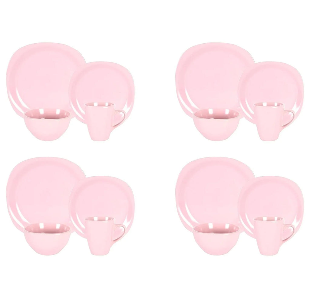 Stoneware Square 16pc Dinnerware Set, Matte Rose