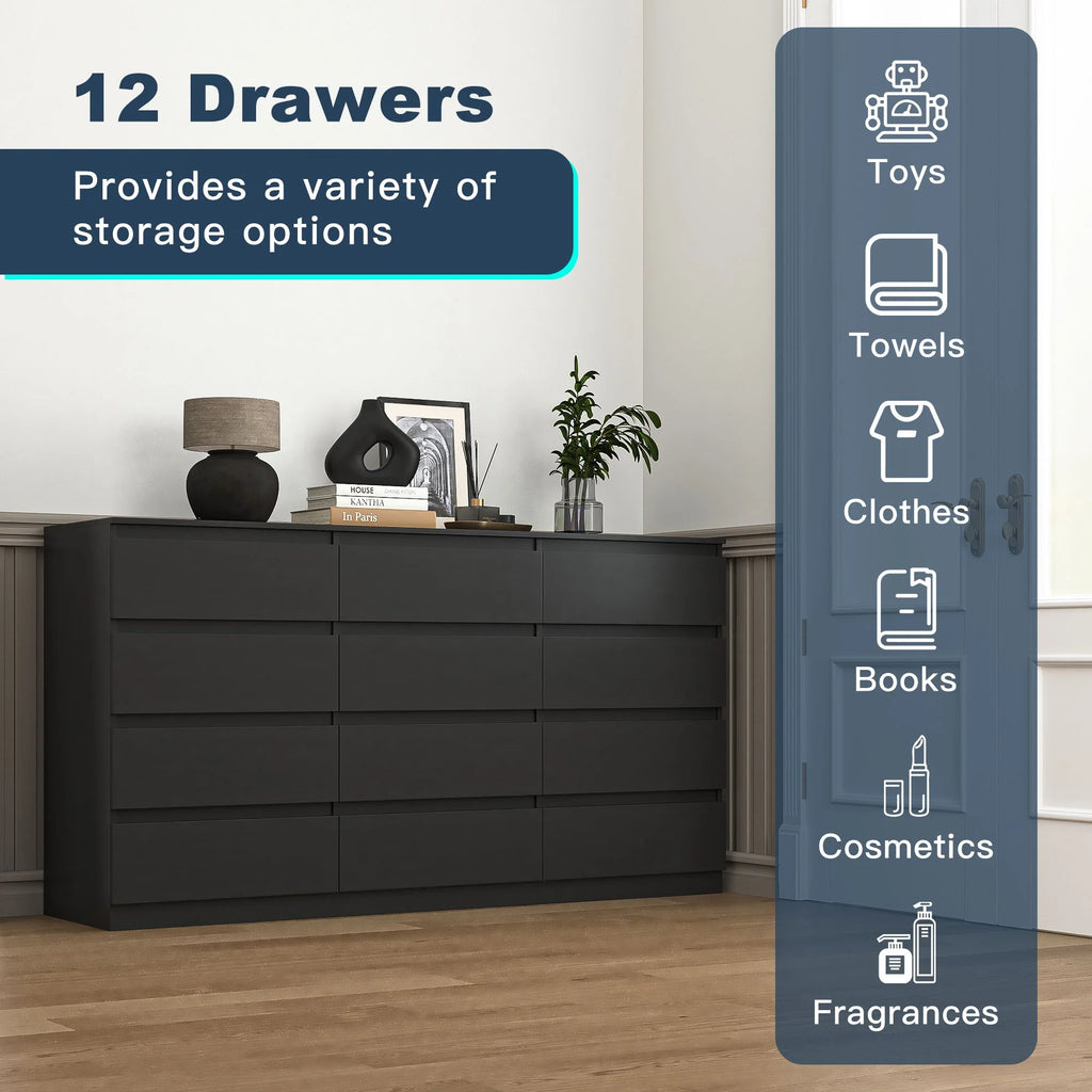 Resenkos Modern Mid Century 6 Drawer Wide Dressers Chests for Bedroom, Chest of Drawer Organizer Grey