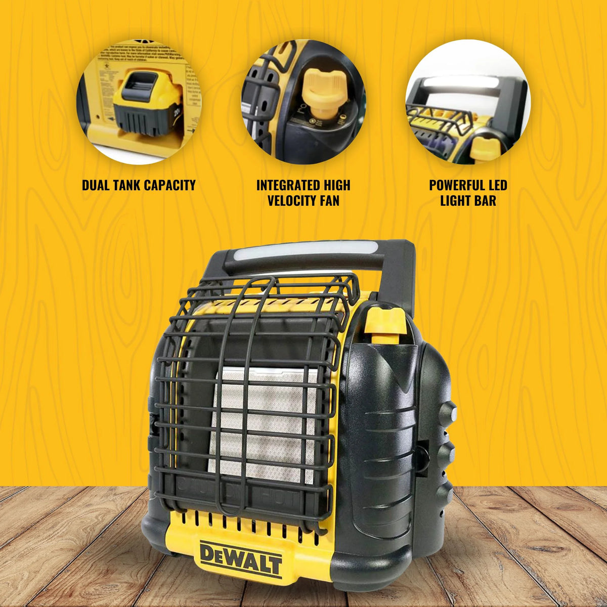 Dewalt 12,000 BTU Portable Cordless Heavy Duty Propane Radiant Heater, Black