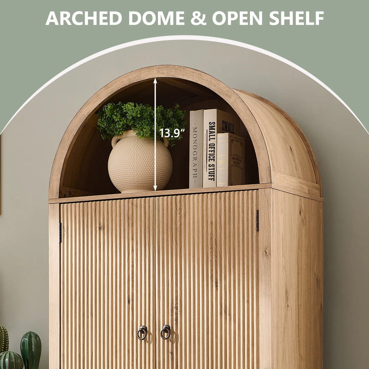 SinCiDo Arched Kitchen Pantry Storage Cabinet, 71-Inch Tall Wood Adjustable Shelves, 2 Doors, 2 Drawers