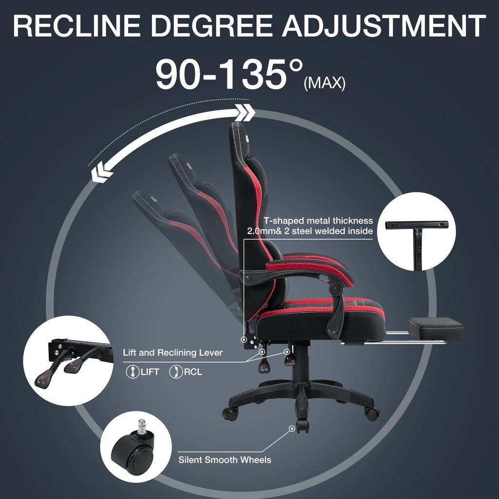 Hoffree Gaming Chair with Massage Fabric Office Chair with footrest for Adults, Ergonomic Gamer Chair with Headrest and Lumbar Support for Office Gaming, 440 LBS