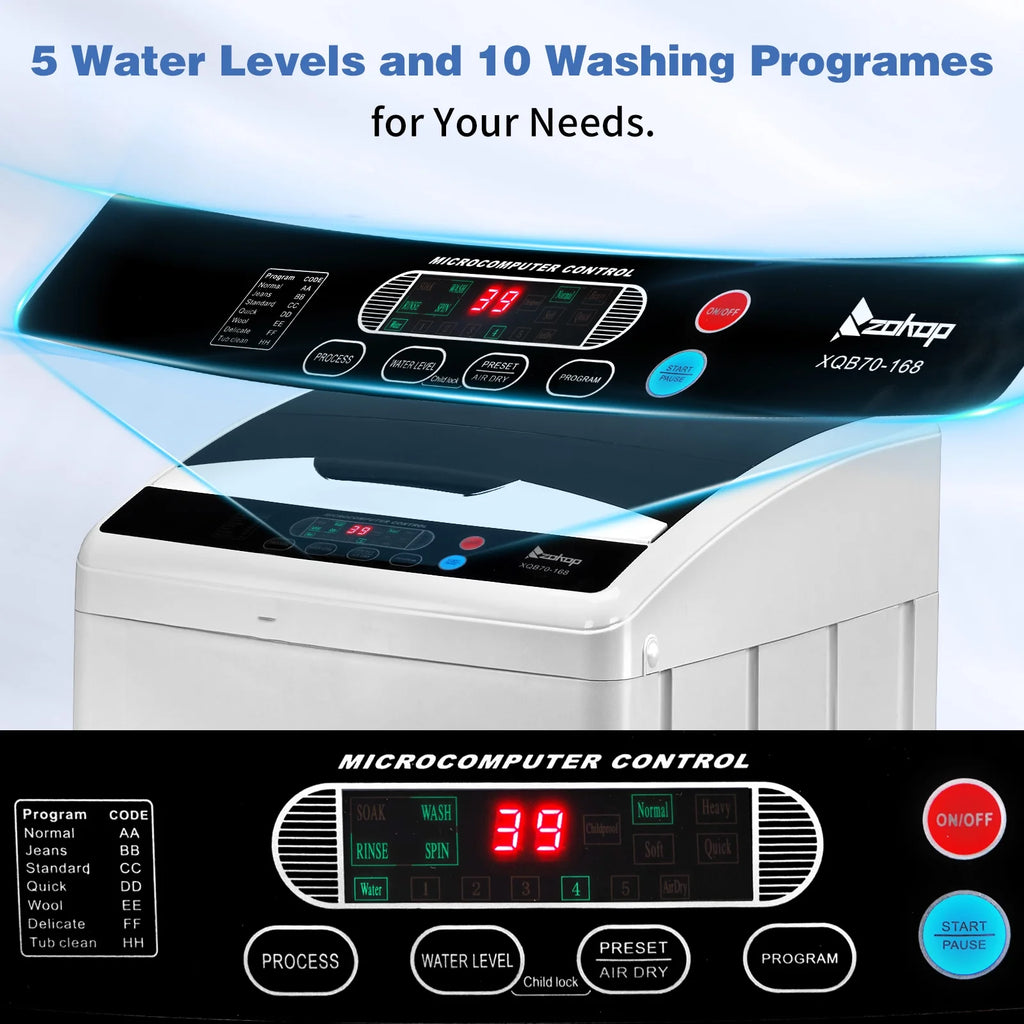 Zimtown Full Automatic Washing Machine, 25 lbs Top Load Portable Washer with Drain Pump
